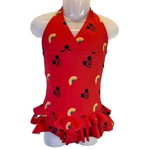 Hanna Andersson Disney Mickey Mouse Rainbow One Piece Swimsuit Red 100cm  4T